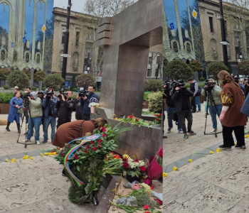 Faiq Quliyev Gürcüstan parlamentinin binası önündə 9 Aprel qurbanlarının xatirəsinə ucaldılmış abidəni ziyarət edib